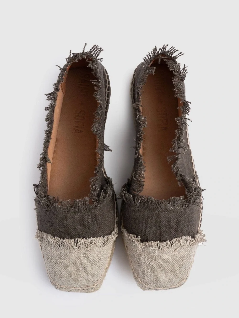 NEW Saint + Sofia Frayed Canvas Espadrille Slip-Ons in Brown and Natural Size 36